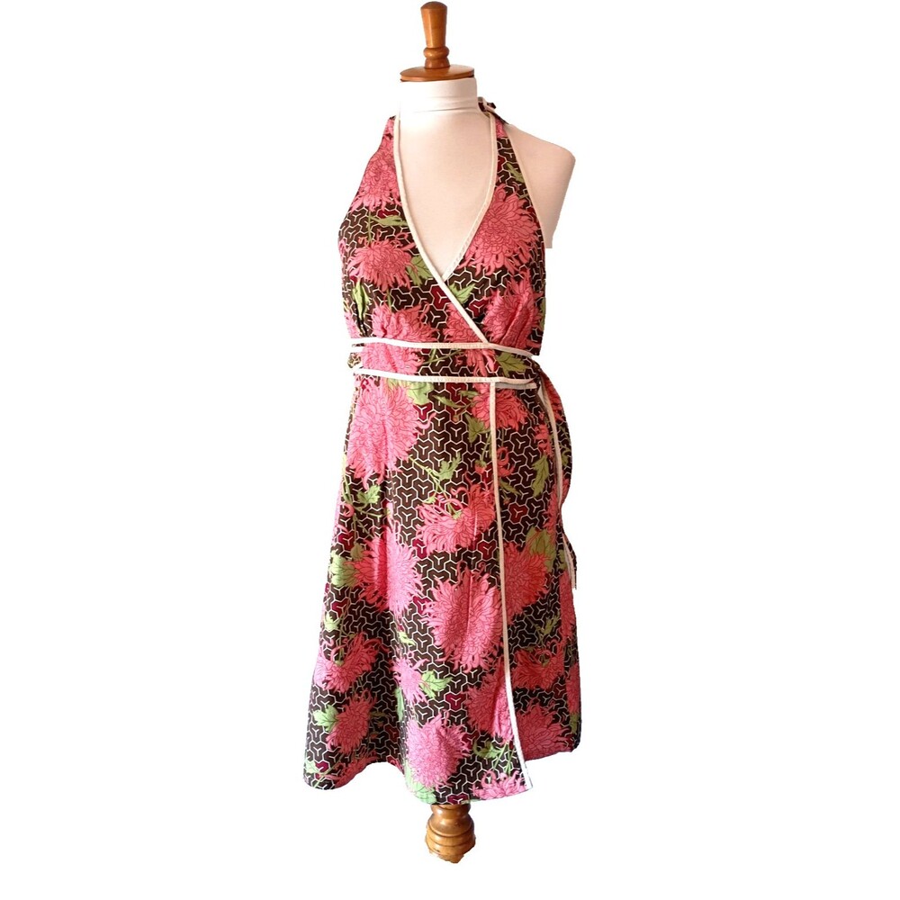 Lesley Evers Pink  Floral Halter Wrap Dress Size Medium